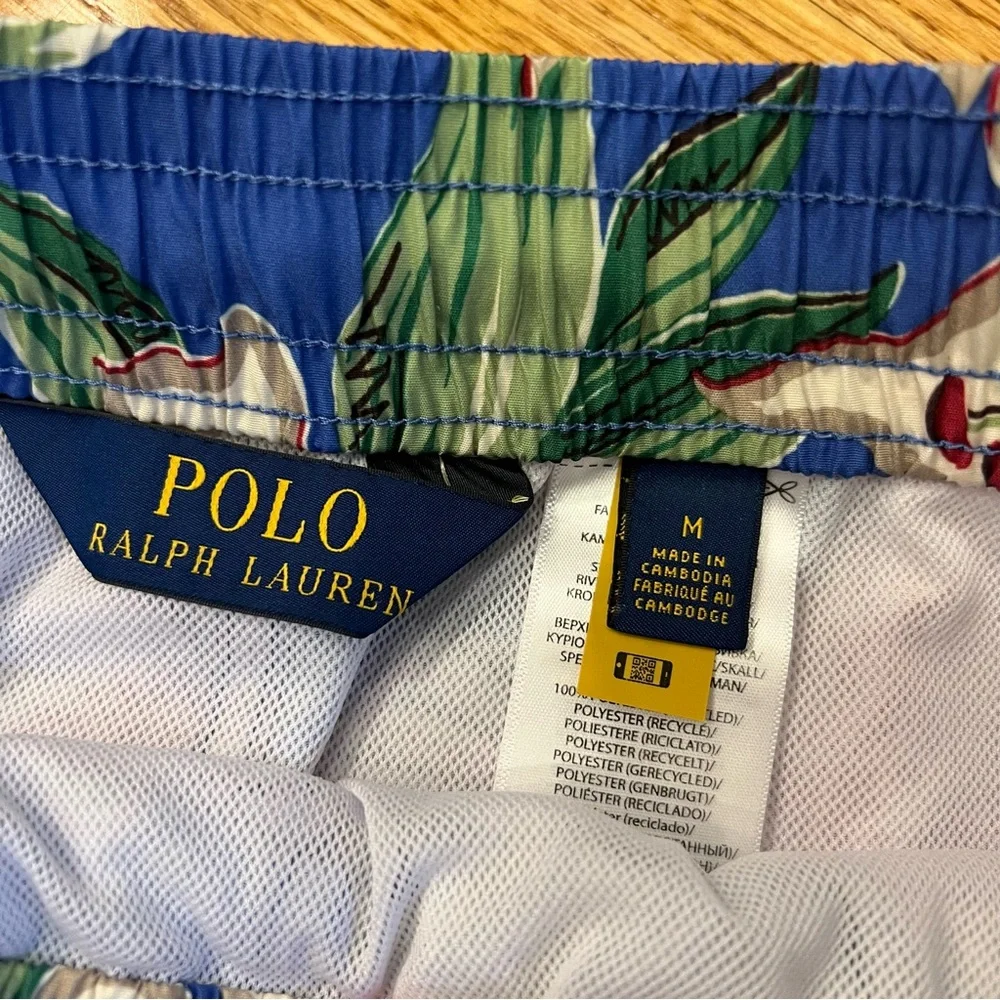 NWOT Polo Ralph Lauren Swim Trunks Hawaiian Hibiscus Blue Pink Floral Men’s M